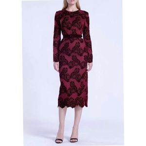 $448 Isabel Garcia Classy Bordeaux Roses Midi Dres 🤩 R1